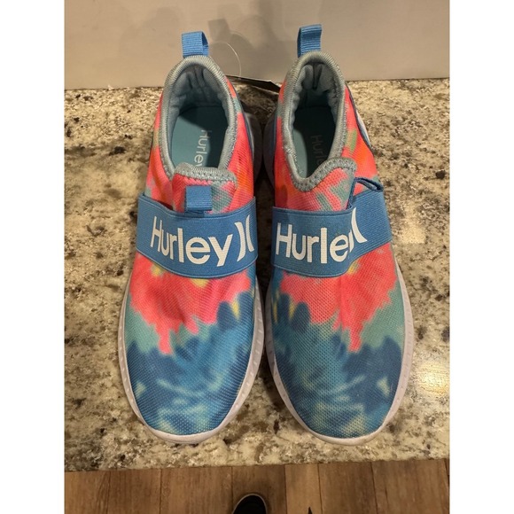 Kids Hurley Camby Tie Dye Slip On Shoes Aqua Pink Blue Kids Size - Picture 2 of 12